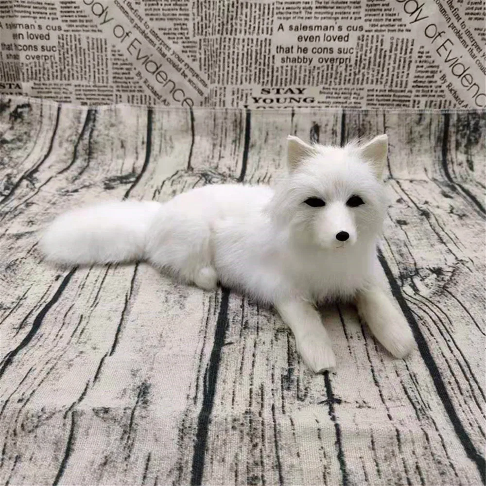 new plastic&furs real life lying white fox model handicraft home decoration gift about 29x12cm a2927