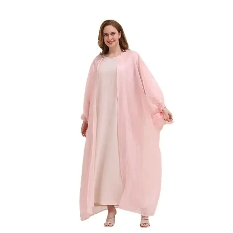 

Bubble Sleeve Muslim Chador Cloak Long Jilbab with Open Front Sukienki Damskie 2024 Muslim Sets Vestidos Arabes Dubai Y Turcos