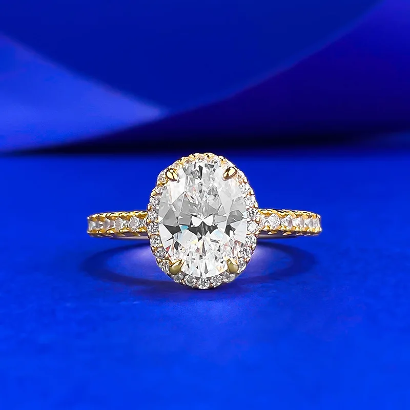 

S925 sterling silver live streaming new 7 * 9 white diamond oval high-end feeling classic fashion ring for women's high-end