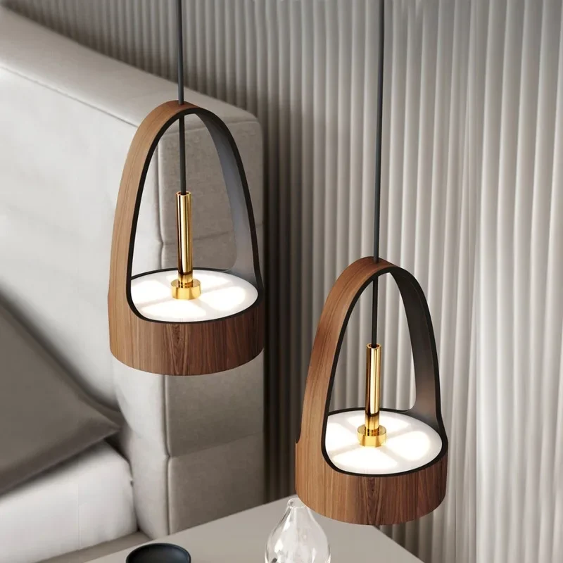 

Nordic Restaurant Counter Wood Grain Chandelier Modern Chinese Style Homestay Lamp Bedroom Bedside LED Pendant Light