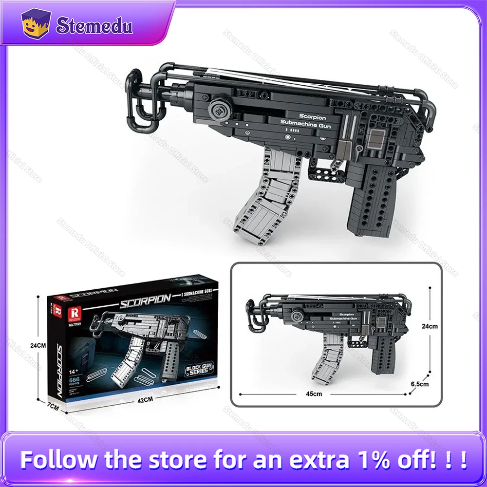 

77029 566PCS Scorpion Submachine Gun Model Building Blocks Assembly Kit Puzzly Bricks Military Style Toy for Kids Teens Gift