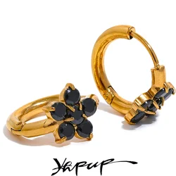 Yhpup Exquisite Cubic Zirconia Stainless Steel Flower Golden Small Daily Hoop Earrings Trendy Women Sweet Jewelry High Quality