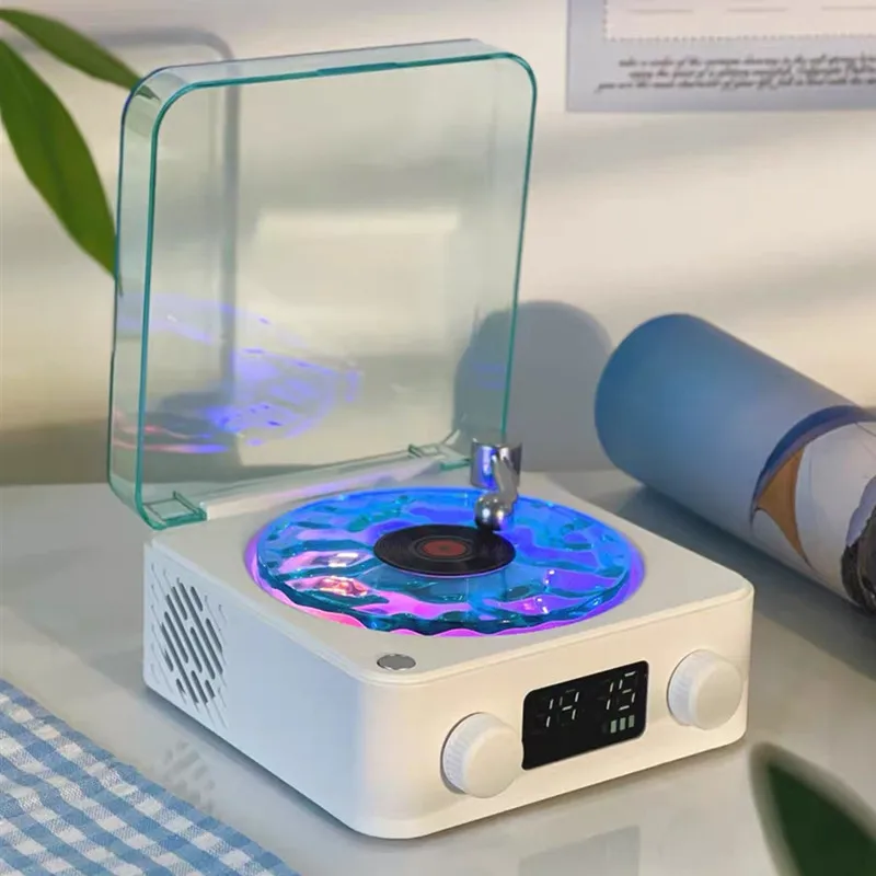 Waves Vinyl Player Bluetooth Speaker with White Noise Retro Turntable Speaker Sleep Aid Vitrola Shaped Speaker with RGB Light