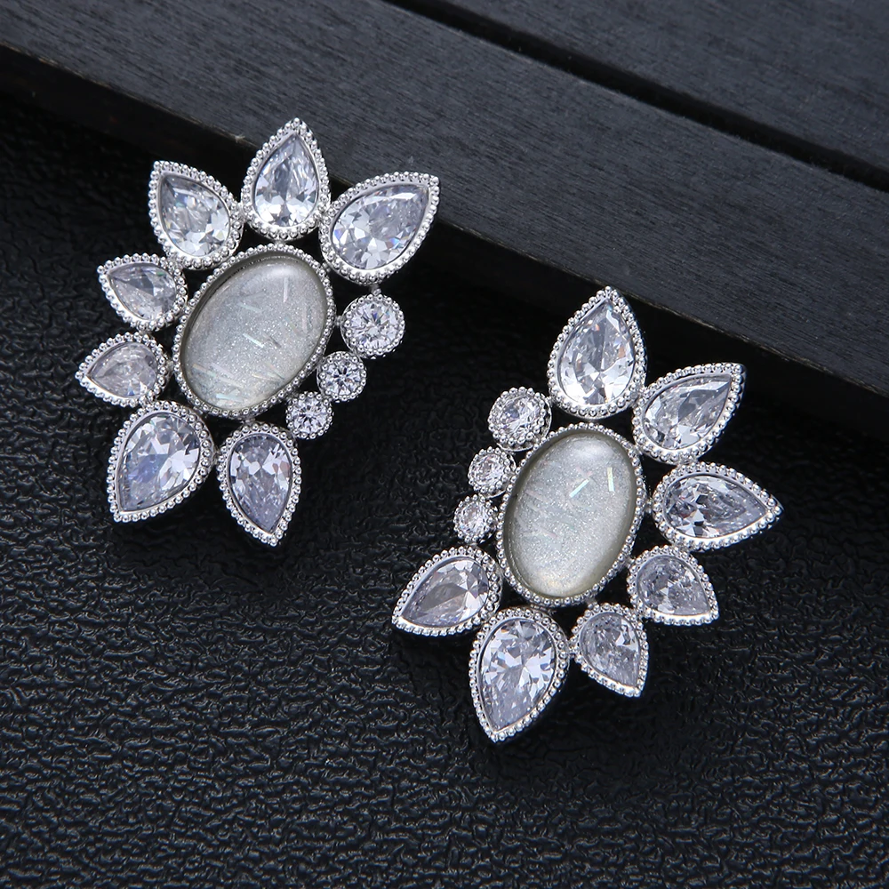 Luxury Trendy Multicolour Waterdrop Flowers Stud Earrings for Women Wedding CZ Brincos boucle d'oreille Jewelry A20428
