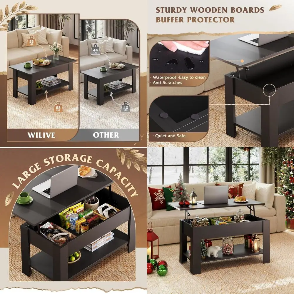 

39 Журнальный столик с подъемным верхом и местом для хранения вещей, скрытым отделением для гостиной, офиса, приемной - черный