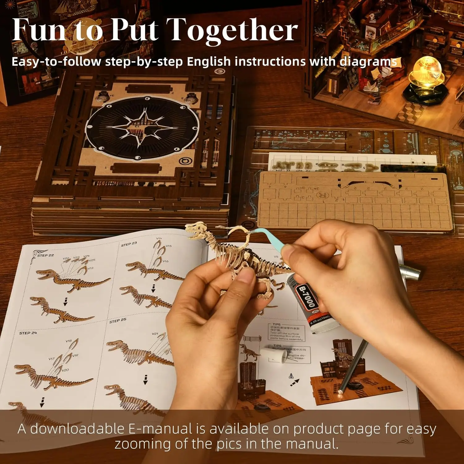 Book Nook Kits voor volwassenen, DIY miniatuur huiskit, 3D houten puzzel Bookshok boekenplank insteekdecor met LED-licht (Beyond Libr