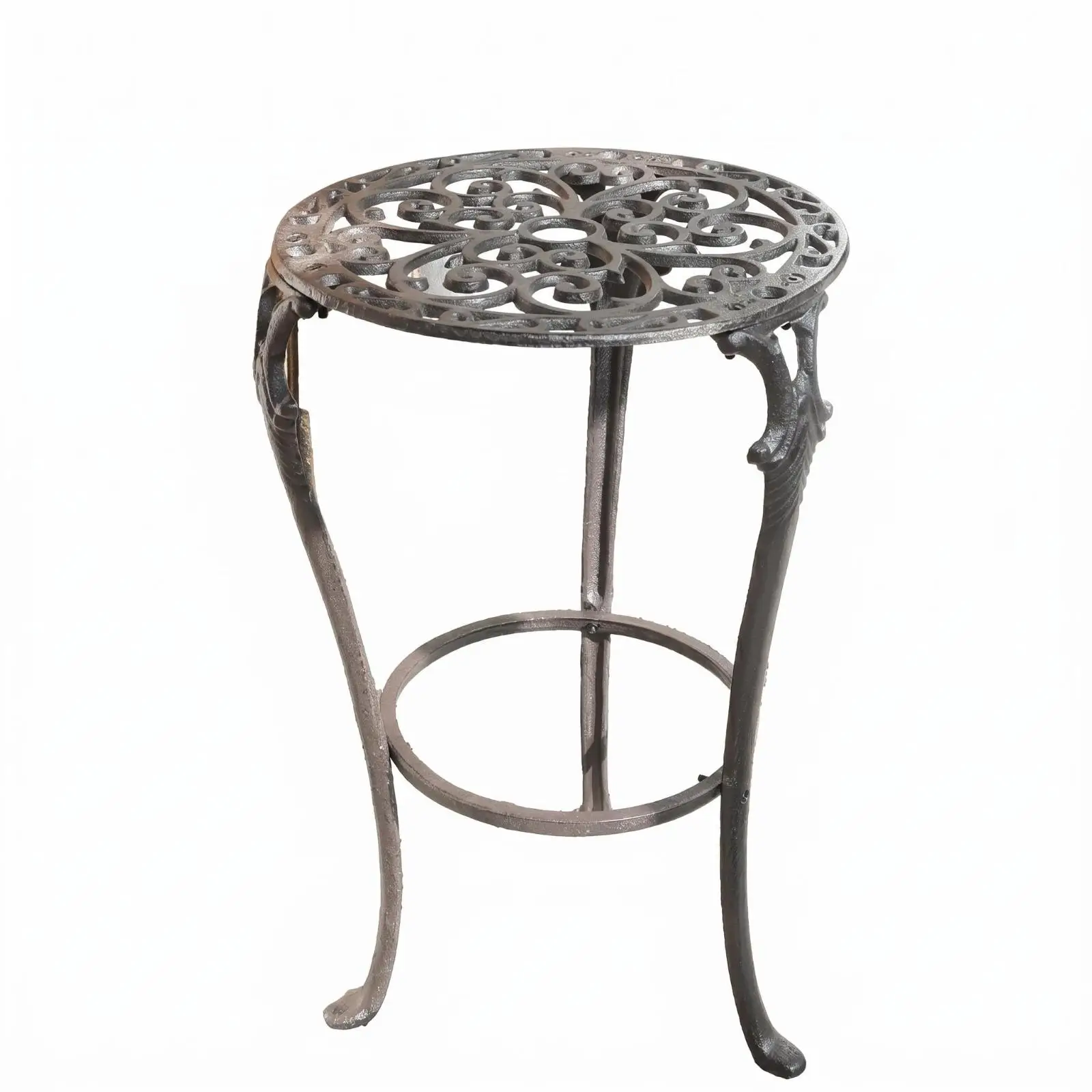 Classic Cast Iron Flowerpot Stand for Indoor Outdoor Plant Display with Scroll Details and Sturdy Base