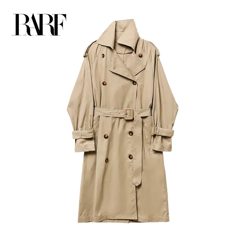 RARF lady Spring and Autumn new classic women\'s double button trench coat, trench jacket, vintage medium long coat, with belt