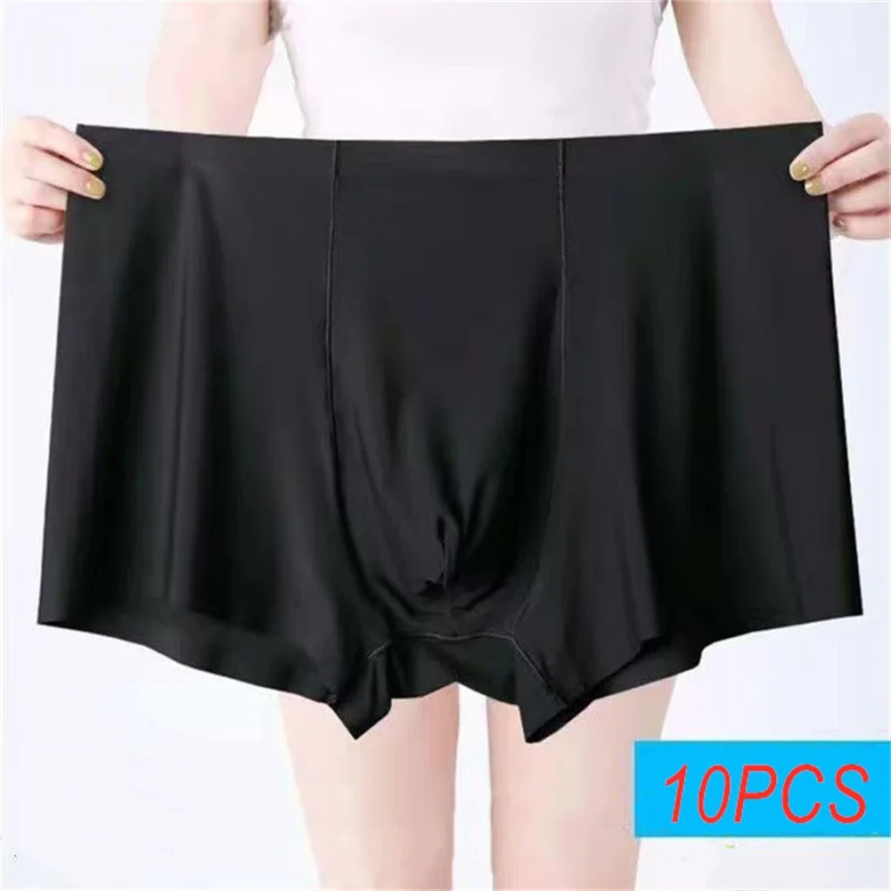 

10 упаковок мужских боксеров больших размеров, мужские трусы L XL XXL XXXL XXXXL Ice Silk, бесшовные U-образные мешочки, нижнее белье, мужские шорты, трусы, подарки