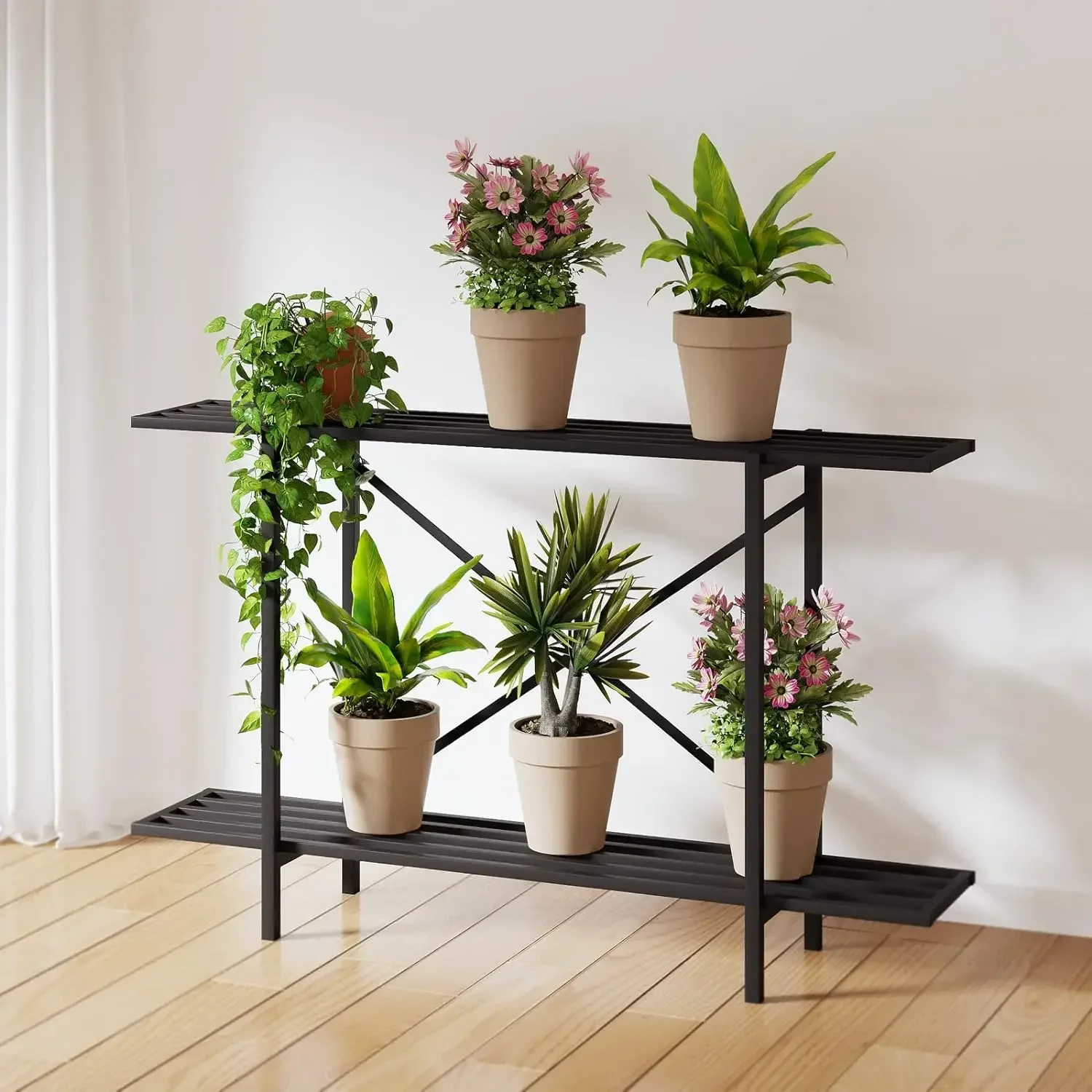 

2 Tier Metal Sturdy Heavy Plant Stand, Narrow Plant Stand Indoor and Outdoor