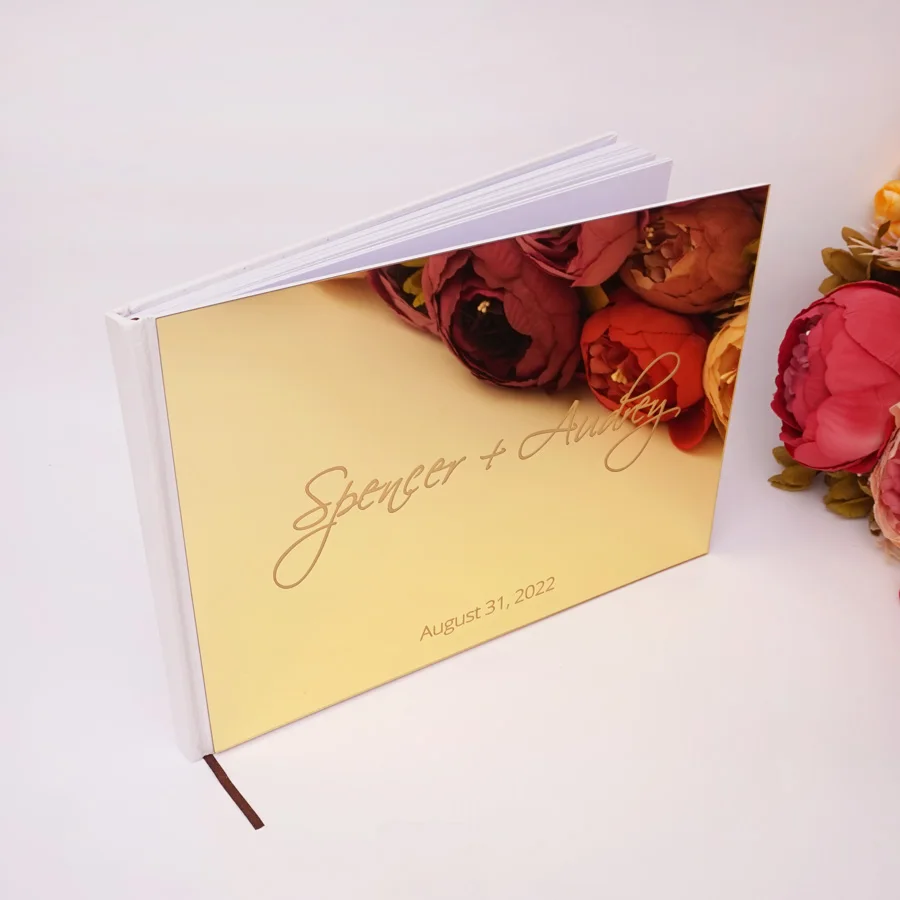 

25x18cm Personalized Acrylic Mirror Cover Guestbook Engraved Couple Names Custom Wishes For Newlyweds Wedding Gift Party Decor