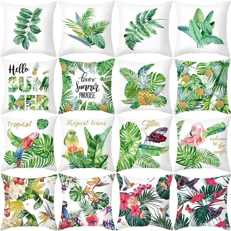 

Creative Green Floral Print Pillow Home Decor Car Sofa Cushion Cover Pillowcase Aesthetics