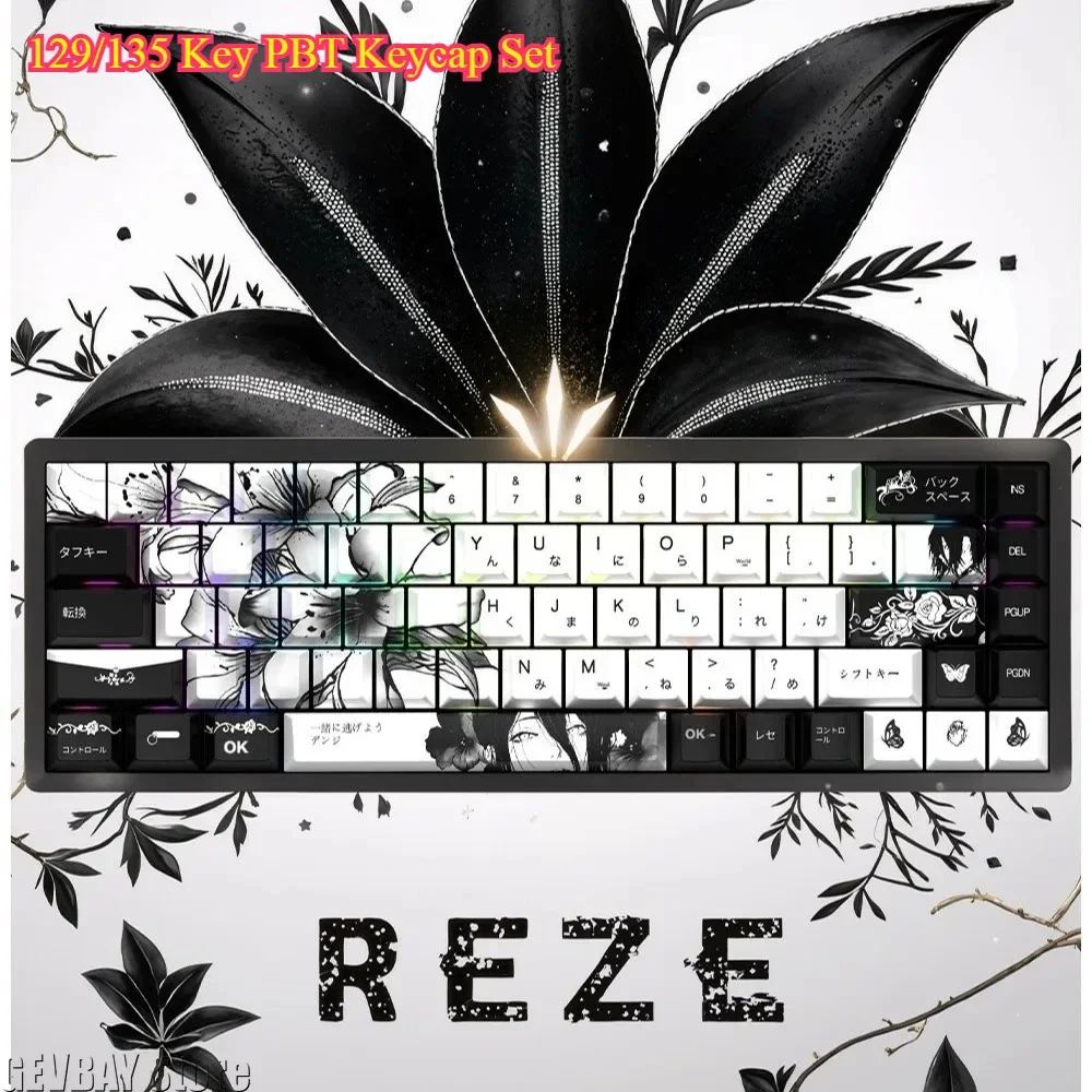 Translucent PBT Keycap Set 129/135 Keys, Side Engraved Sublimation Craft, for 64 84 98 108 Layout Mechanical Keyboard