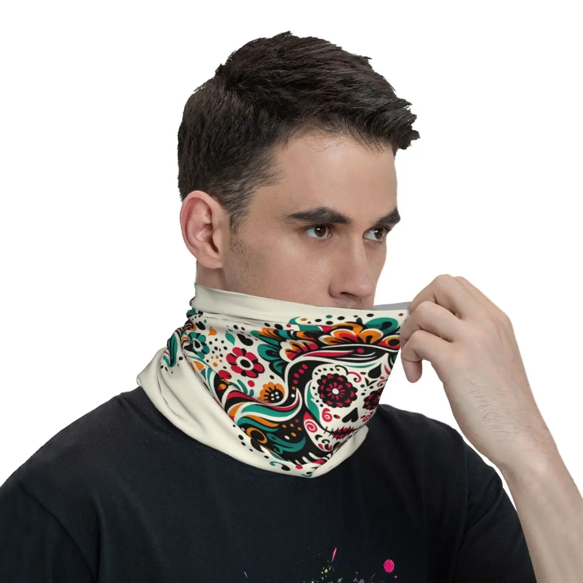 Mexican Day Of The Dead Scarf Neckerchief Neck Face Mask Polyester