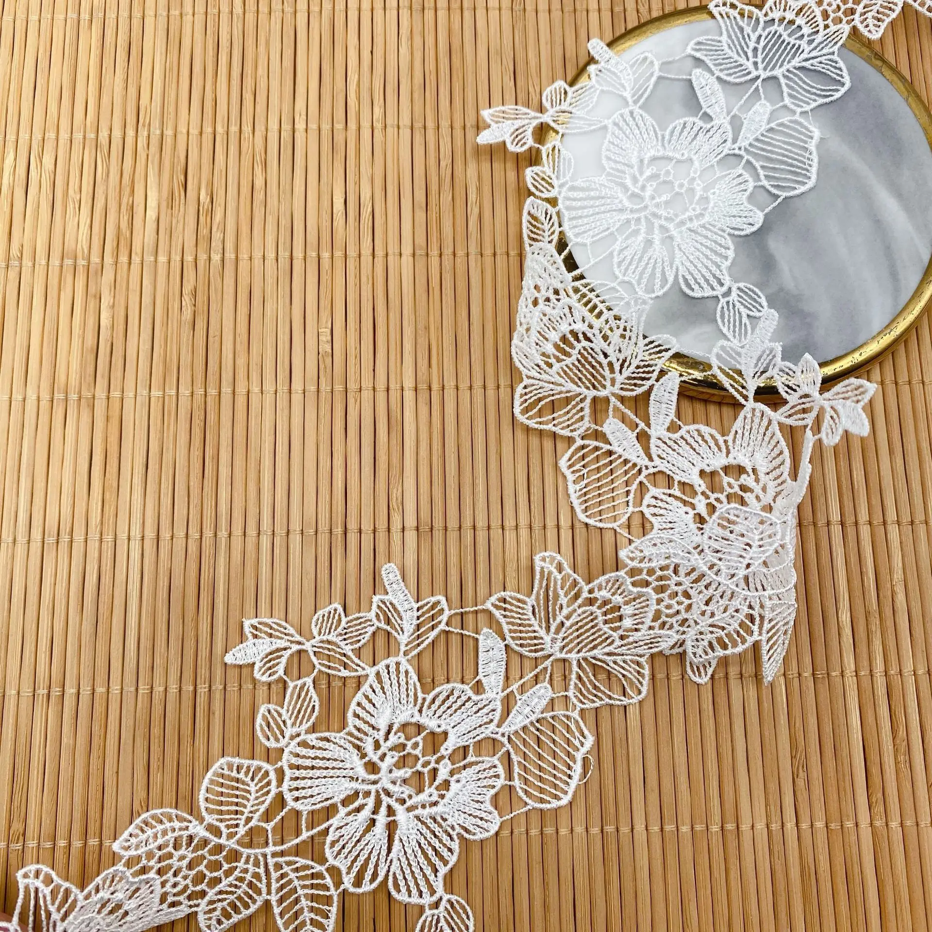 7.7CM Wide Luxury Mesh Embroidered Flower Lace for Fringe Trim Collar Patches Curtains Decor Ribbon Fabric Needlework Supplies