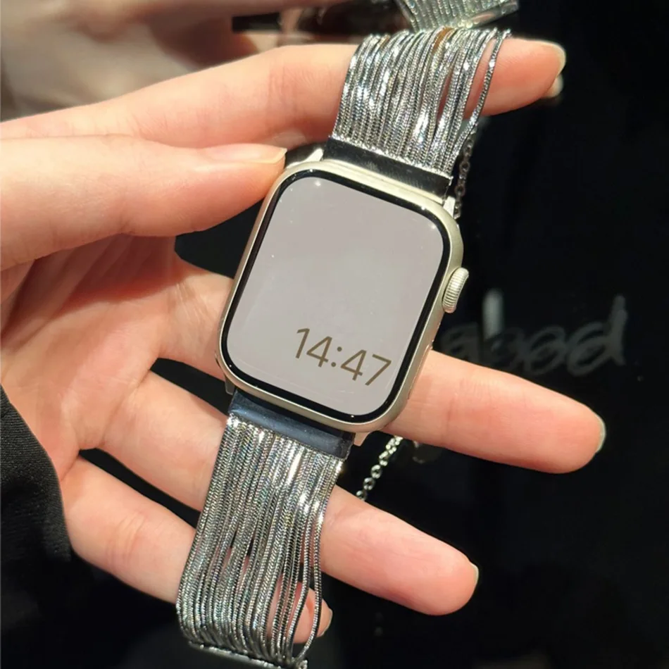 Armband für Apple Watch Band S11/10/9/8/7/SE/6/5/4/Ultra 3 2 IWatch Serie 49/46/45/44/42/41/40/38 mm Luxus Quaste Metall Armband – Detail 11
