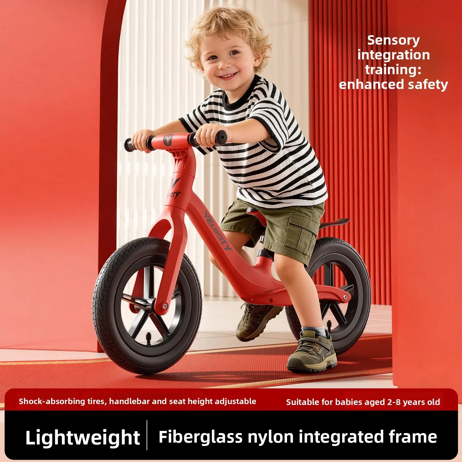 Kids Balance Bike 2-Wheel No-Pedal Slider Bicycle for Ages 1-6 Toddler, Adjustable Seat, Ultra-Lightweight Nylon Frame, 12/14