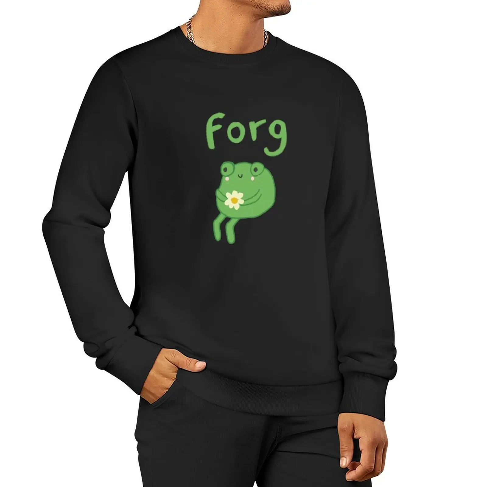 Funny Frog Birthday Cake: Cute Cottagecore Aesthetic with Sad Anime Toad Sitting with Flower Pullover Hoodie