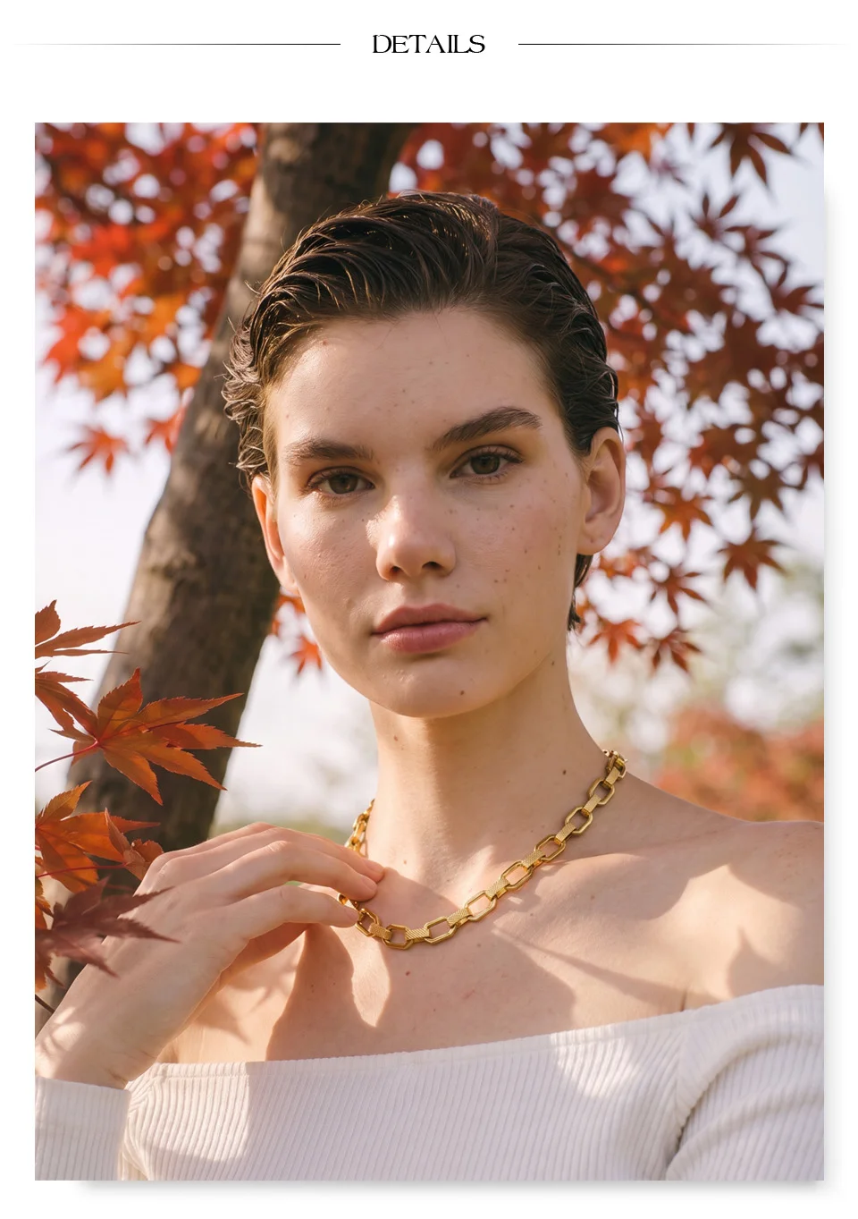 Yhpup Edelstahlkette, modische Halskette für Damen, 18K Goldfarbe, PVD-beschichtet, strukturiertes Metall, Statement-Schmuck – Detail 5