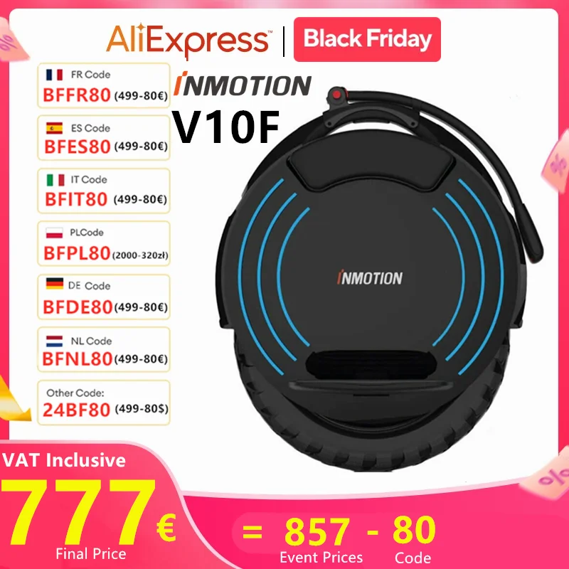 EU Stock Inmotion V10F Electric Unicycle 84V 960Wh Battery 2000W Motor 40km/h Speed Original V10F Self Balance EUC E-Wheel