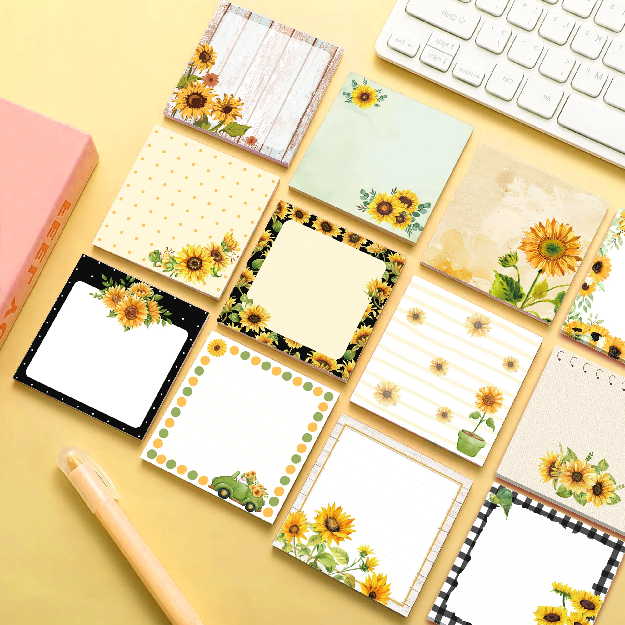 12/24/36pcs Sunflower Memo Pads Set,Self-Stick Notes Pads,Refrigerator Sticky Notes for Home Use Office Birthday Gifts Supplies