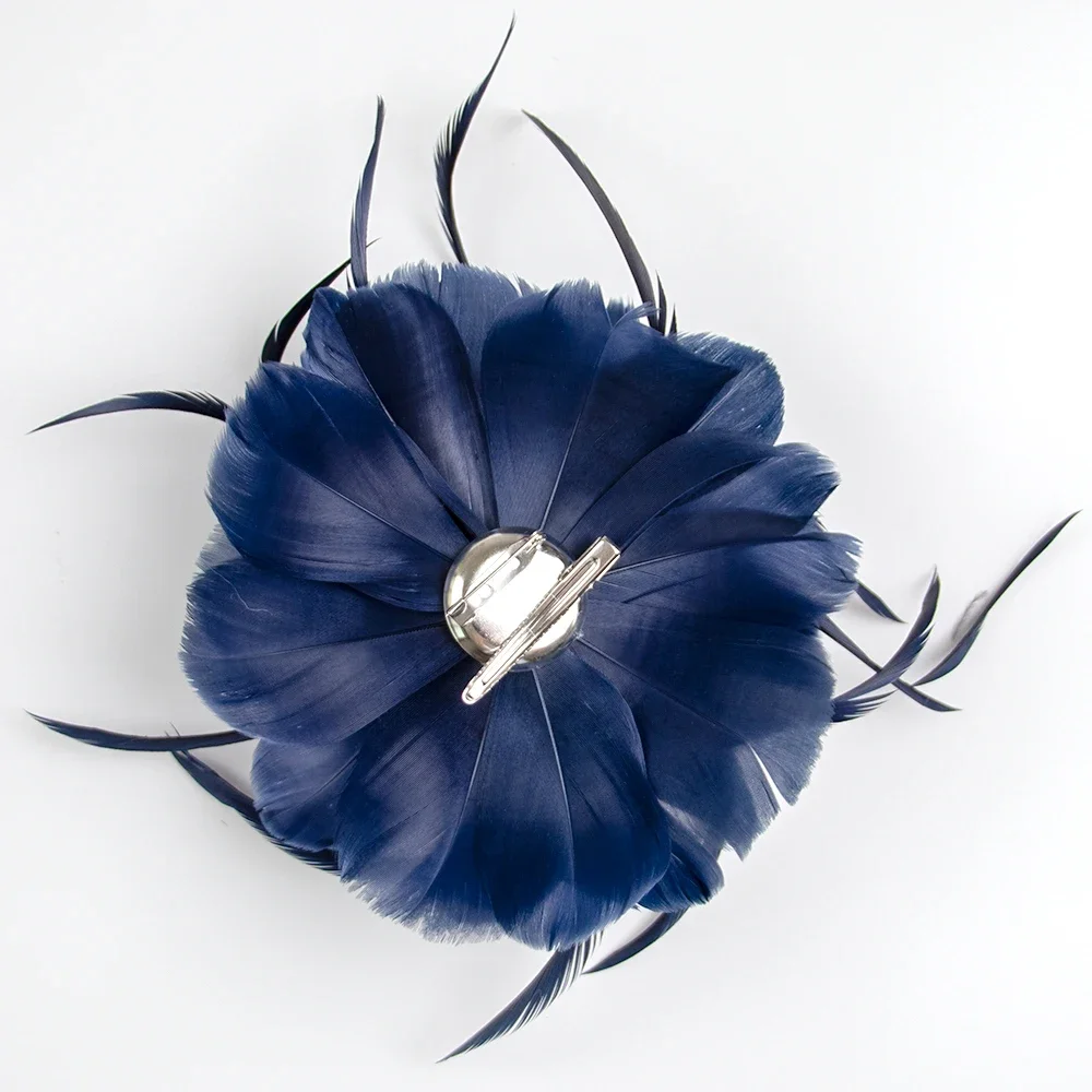 الأزرق الداكن ريشة زهرة مشبك شعر خوذة الزفاف بروش لحفل الزفاف التصوير الفوتوغرافي أداء الصدار باقة التبعي #6