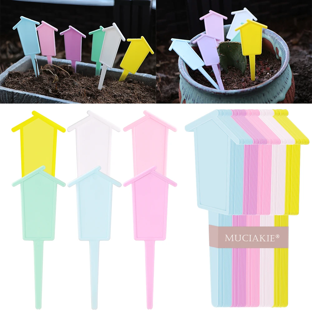 

10x3.8cm House Shaped PVC Tags Plastic Gardening Thickened Pot Markers Plant Labels Identification Card Flower Vegetables Potted