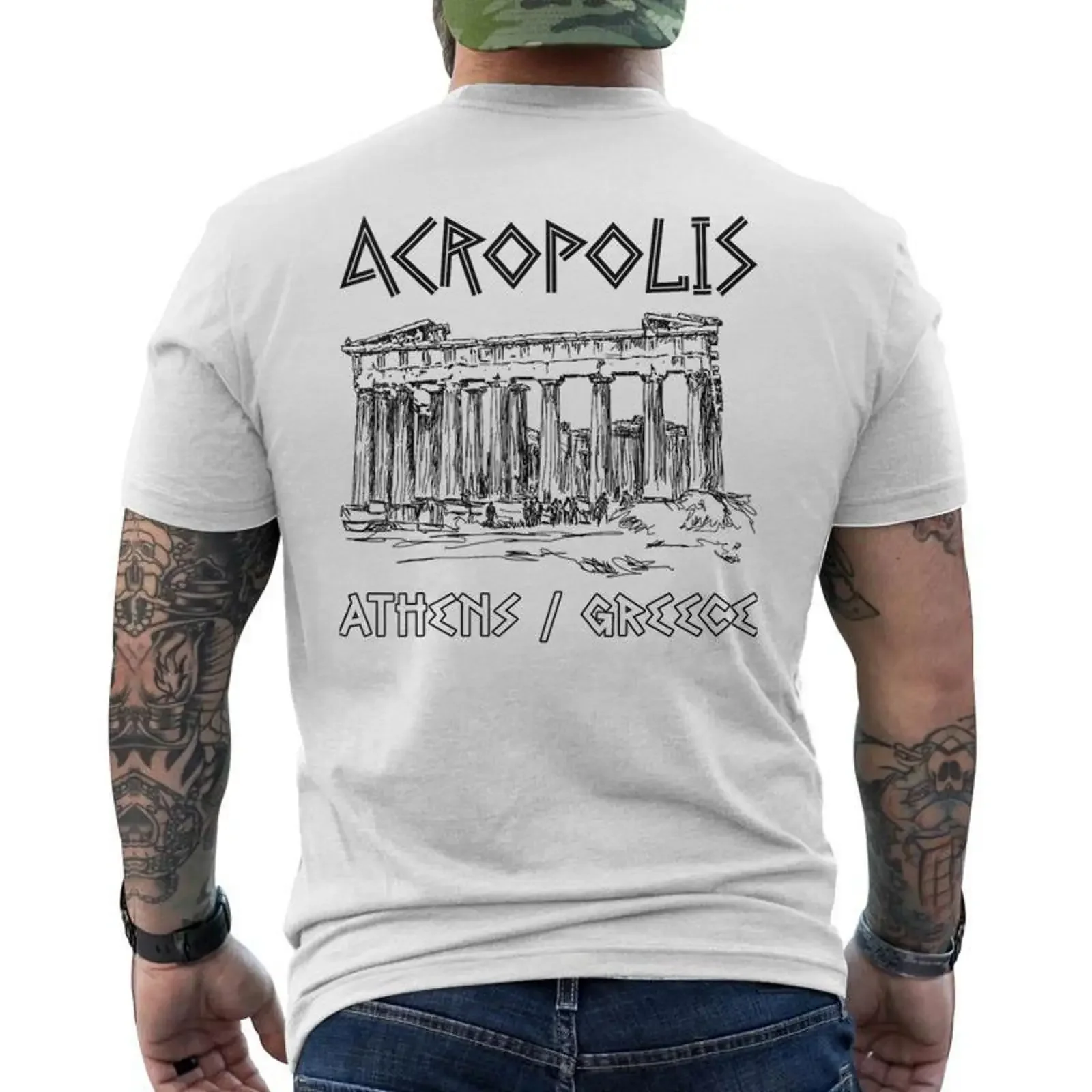 Acropolis Athens Greece Souvenir Greek Parthenon Men's T shirt Back Print Monsterry vintage Washed Casual streetwear graphic
