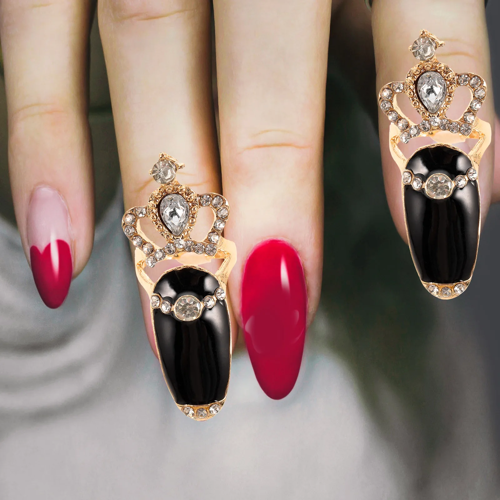 

4Pcs Rhinestone Crown Nail Ring Set Diy Fingernail Accessories For Dress Up Party