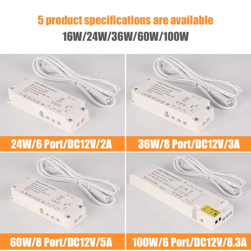 Przełączanie zasilania Dc 12V 18W 36W 60W 100W transformator 100-240V sterownik do kuchni pod szafka Led Strip światła ue/us wtyczka