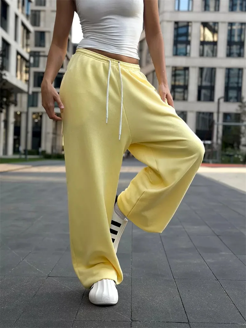 2025 Autumn New Casual Women's Street Style Strap up Pants y2k Loose Fashion Waist Wide Leg Pants for Women