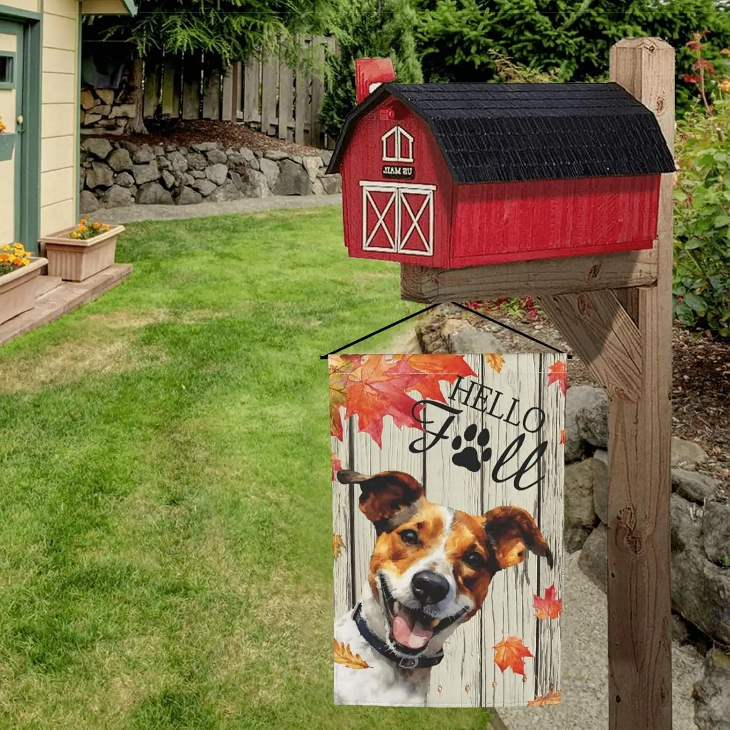 autumn cute jack russell terrier fall maple leaves garden flag 12x18 inch | double sided weather fade resistant rod pocket d xxl
