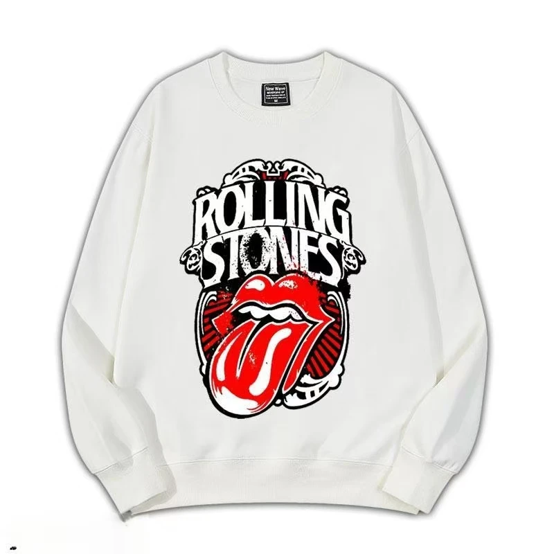 American Retro Rolling Stones Punk Rock Clothes Thin Pullover Crewneck Hoodie Men and Women Loose Couple Fashion