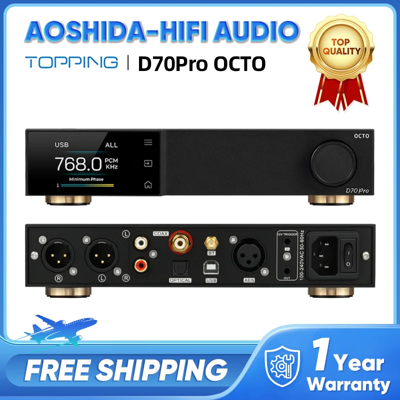 

TOPPING D70Pro OCTO HIFI DAC 8x CS43198 DAC Chip Hi-res Wireless Audio Decoder XMOS XU316 Bluetooth 5.1 LDAC RCA/XRL Output