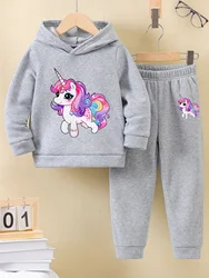 2sets Exquisite fashion casual girls Fall/Winter pattern printed with fleece warm lined hoodie and tracksuit pants
