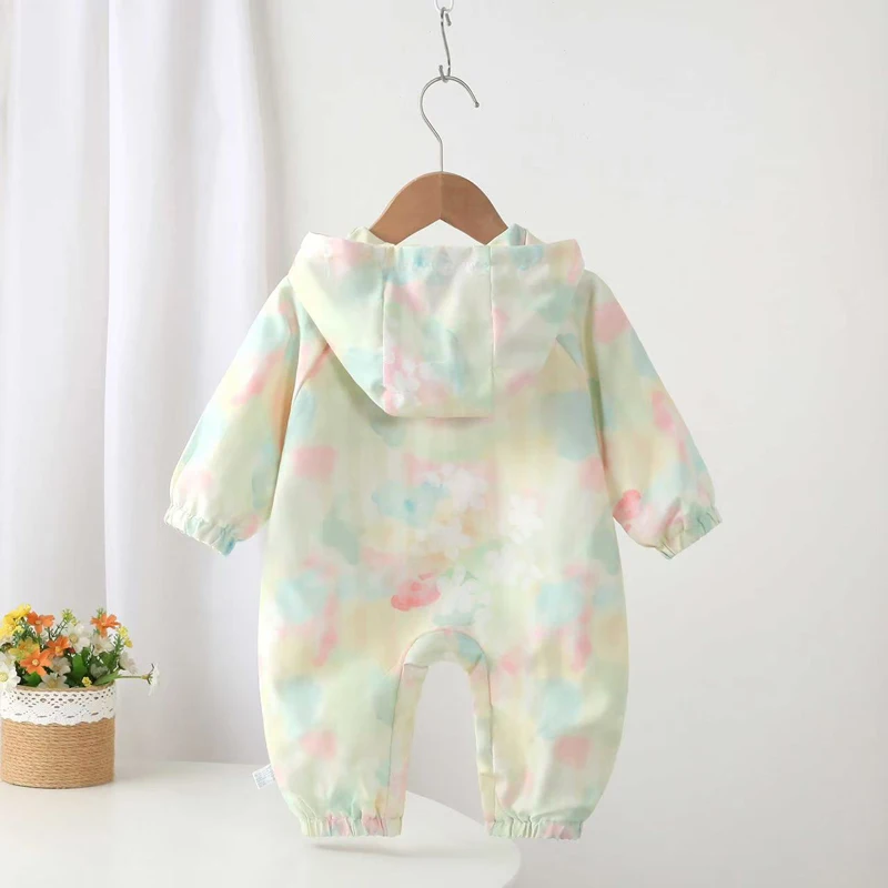 IYEAL Baby Boy Girl Hooded Romper, Long Sleeve Zipper Button Infant Jumpsuit, Colorful Print Newborn Spring Autumn Outfit