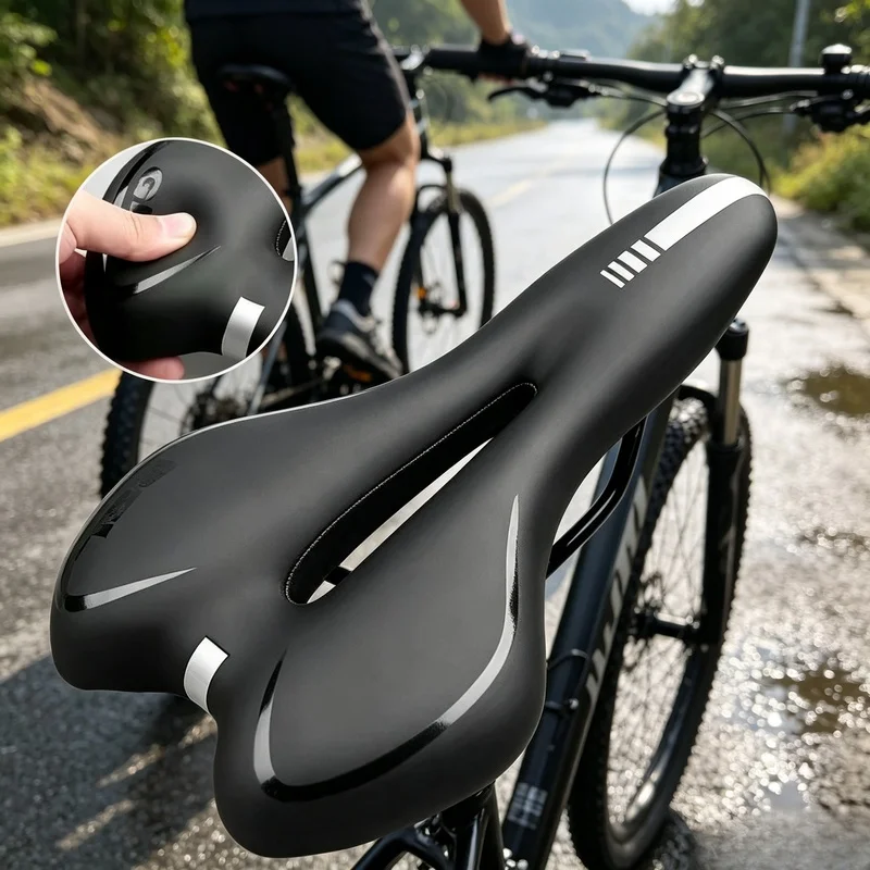 Selle de vélo antichoc en cuir PU avec rembourrage en éponge et gel, siège de cyclisme confortable pour une meilleure expérience de conduite