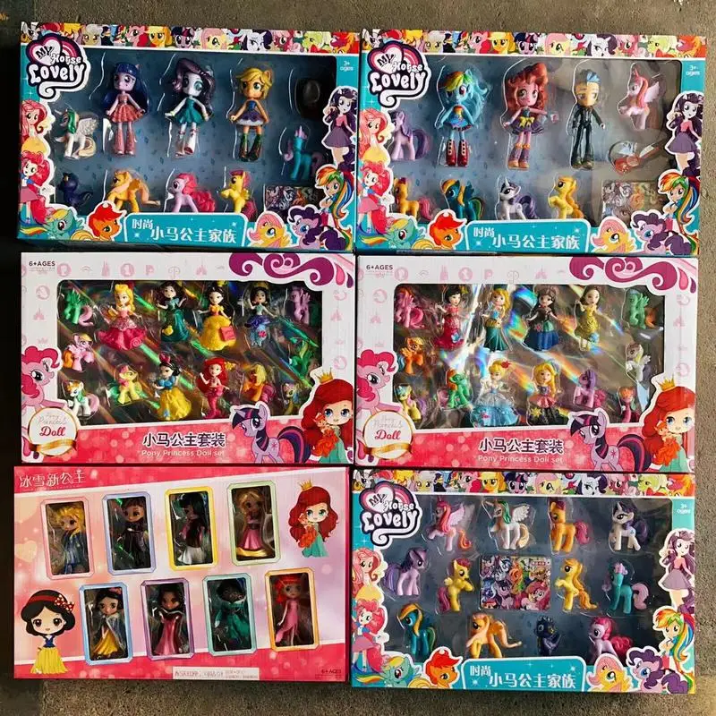 

Fashionable Princess Doll Set Toy For Girls Animated Mermaid Little Pony Ice Queen Cinderella Mulan New Princess Family Dolls