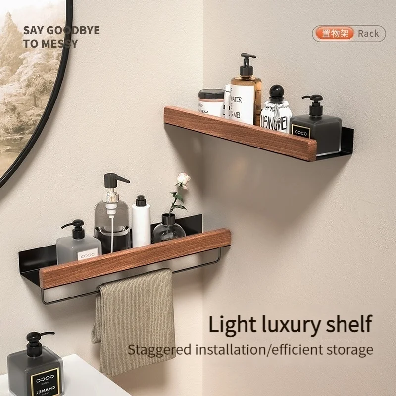Wood Aluminum Material Corner Shelf Shampoo Storage Shelf Shower Wall Rack Bathroom Organizer Bathroom Accessories - view 5