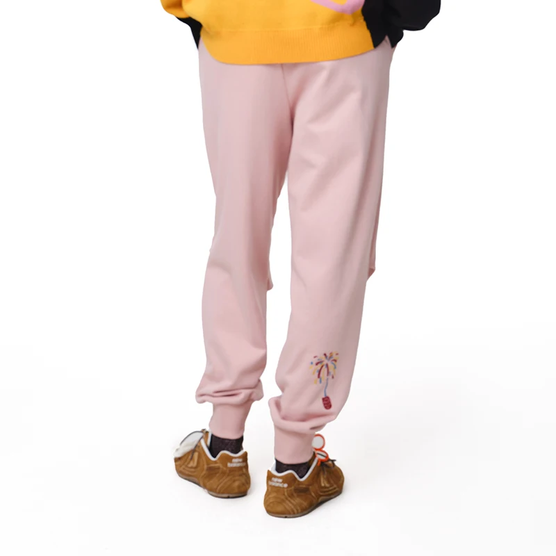 MOVEUP Casual Straight Leg Pants Autumn Elastic Waist Fun Embroidery Knitted Commuting Elastic Cuffed Pants For Women 3EWQ10196