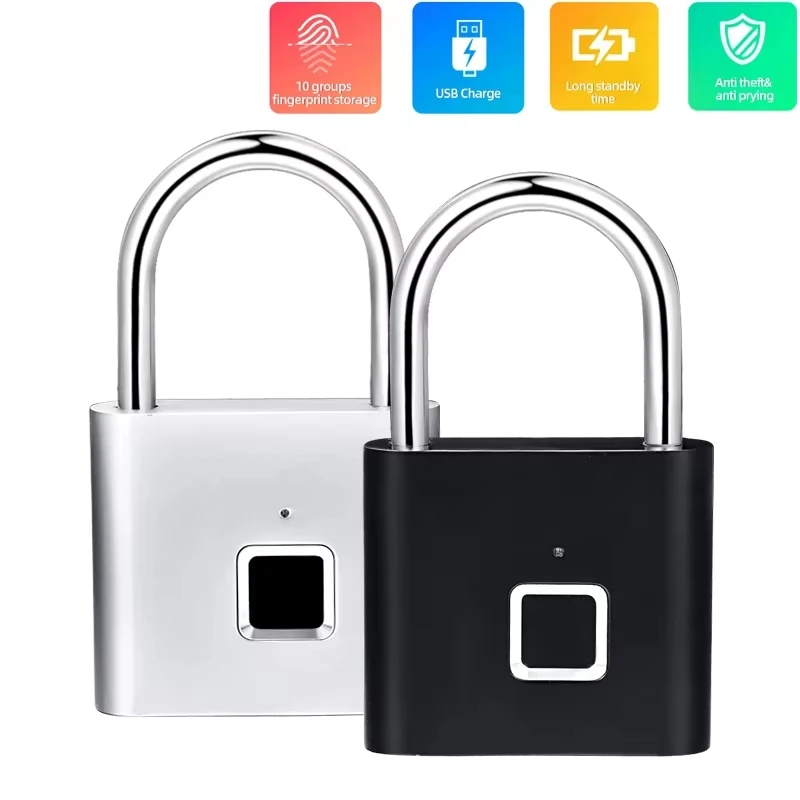 

Fingerprint Padlock Portable Smart Security Biometric Lock USB Charging Electronic Padlock For Motorcycle Suitcase Drawers