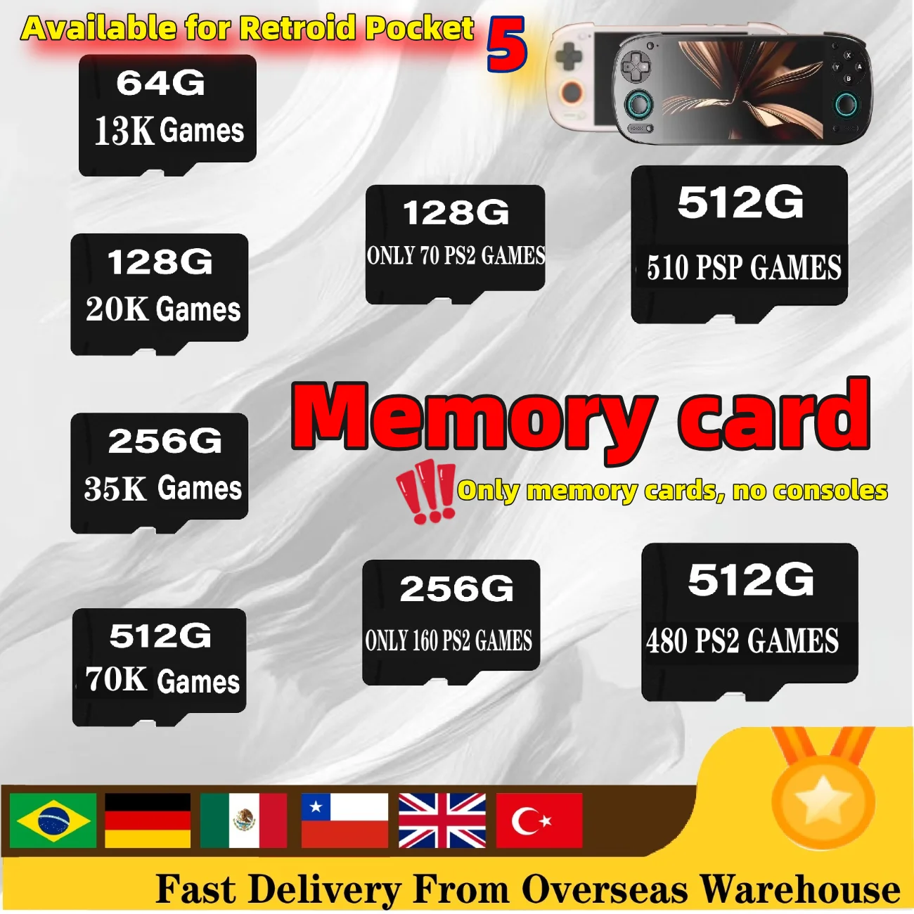 For Retroid Pocket 5 Portable Handheld Game TF Card Memory Card Popular Classic Retro Game Video Game PS2 PSP 3DS Android 13