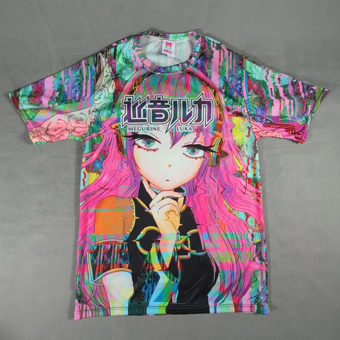 Camiseta con estampado completo de Megurine Luka Vocaloid Glitch Art, camiseta gráfica de anime unisex, ropa oficial para fanáticos de Crypton Piapro