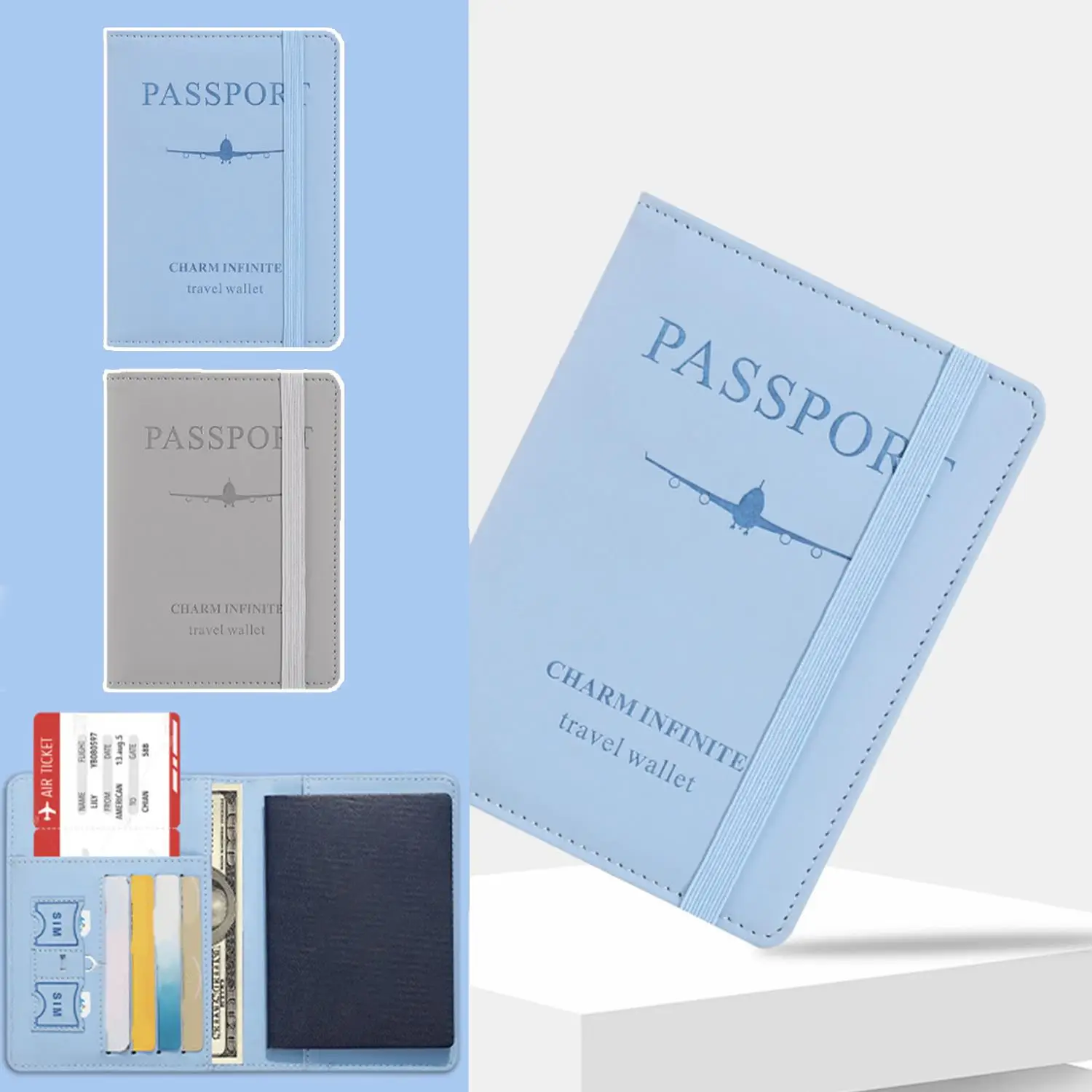 

Elastic Band Leather Passport Cover Blocking For Cards Travel Passport Holder ID Document Bank Card Holder Case