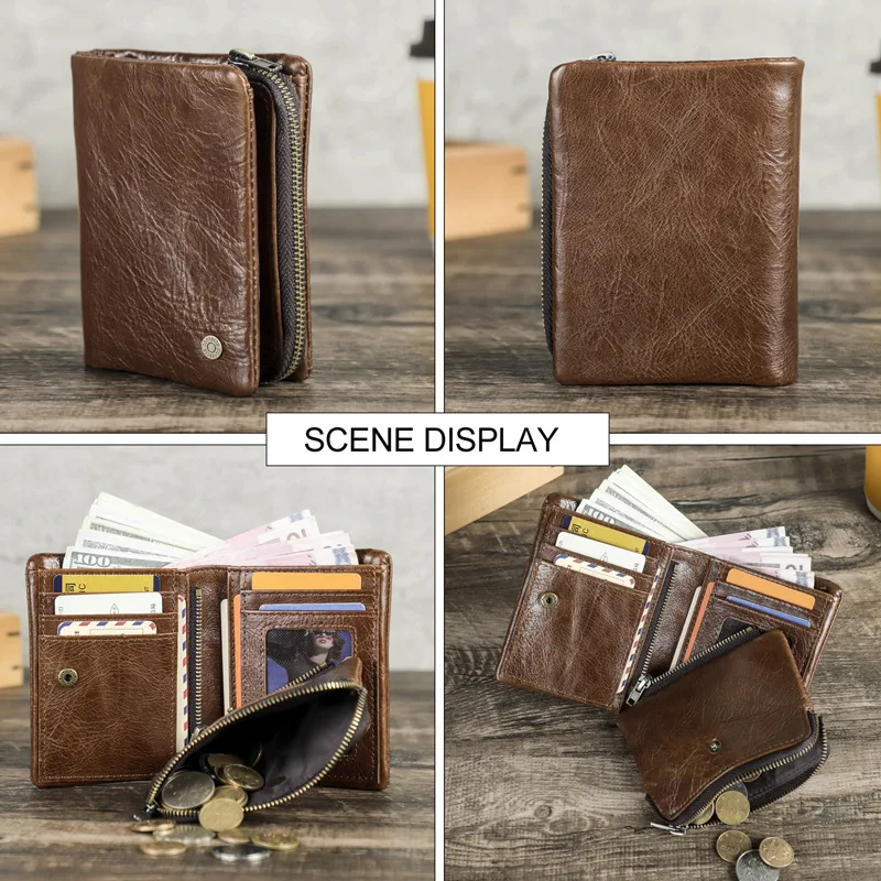 

HTS-M1341 First Layer Cowhide RFID Anti-theft Brush, 30% Off Men's Wallet, Fashionable and Detachable Zipper Wallet