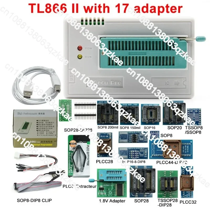 TL866II Plus Universal Minipro Programmer+17 Adapters+Test Clip TL866 PIC Bios High Speed Programmer