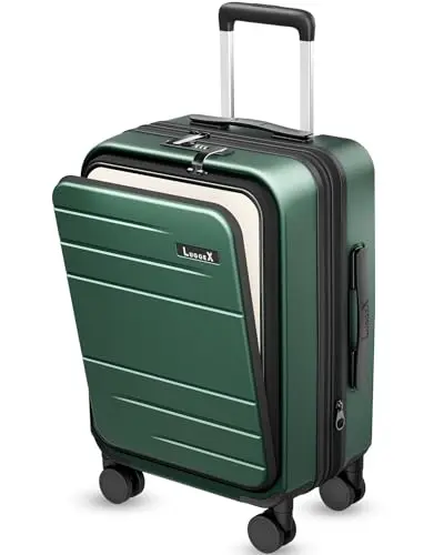 

Carry On Luggage 22x14x9 Airline Approved, FLO5 Expandable Polycarbonate Suitcase with Front Pocket (FX-Core, Green, 20 Inch)