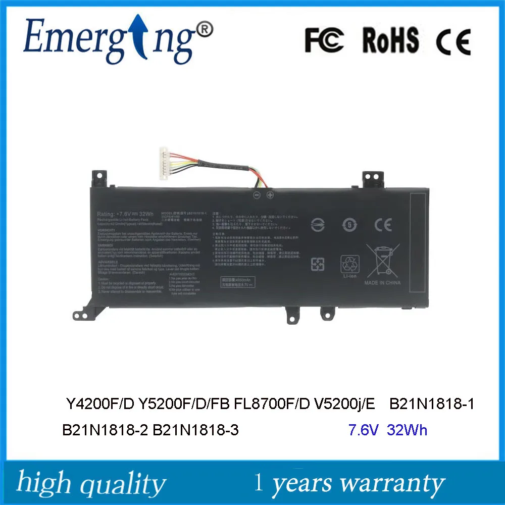 

7,6 V 32Wh B21N1818-1 Аккумулятор для ноутбука Asus A409FA A409FJ B21BnEH E406MAS F509FA P509JA R409UA X409BA 2ICP7/60/80