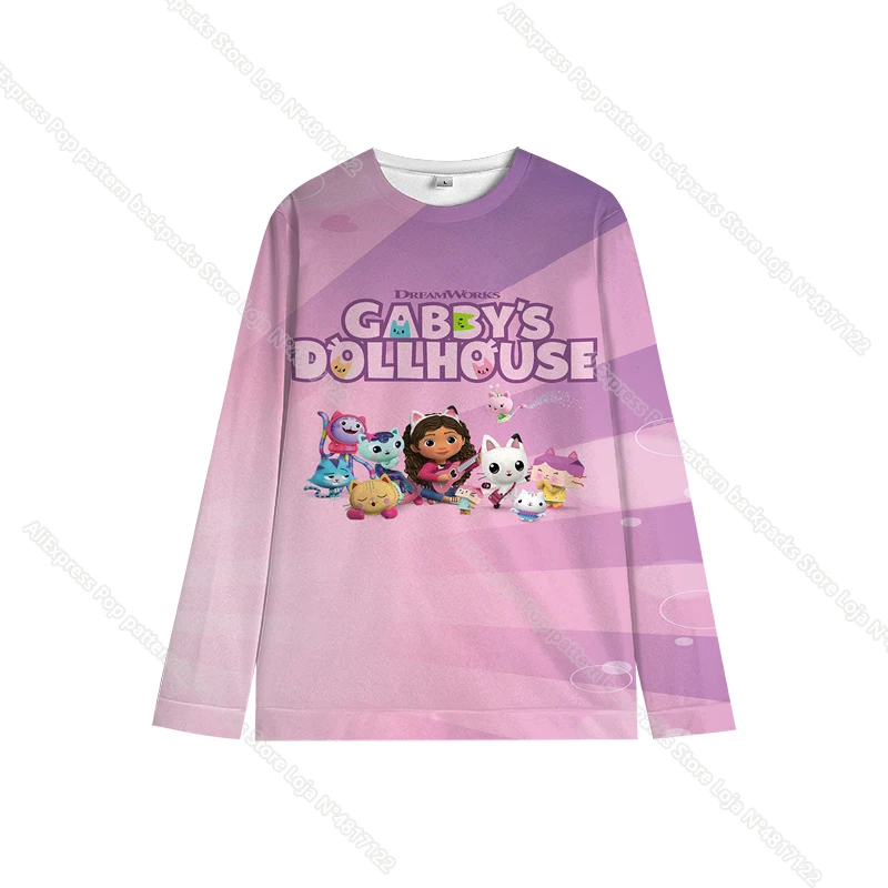 Gabby's Dollhouse Children Sweatshirt Gabby Cat for Girls Autumn Fleece Crew Neck for Boys Casual Top Kids Long Sleeve T-shirt