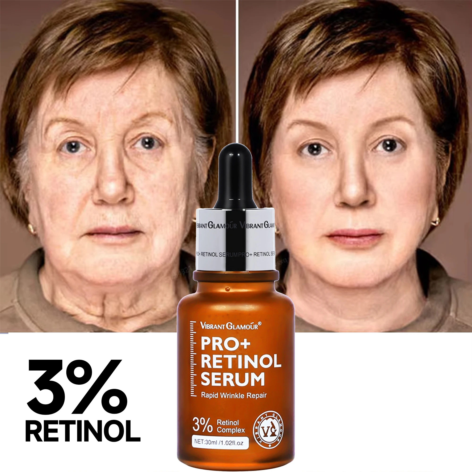 VIBRANT GLAMOUR Retinol Suero antienvejecimiento facial Pro + 3% Retinol Complejo Cuidado de la piel facial 30ML Desvanecimiento de líneas finas Productos coreanos